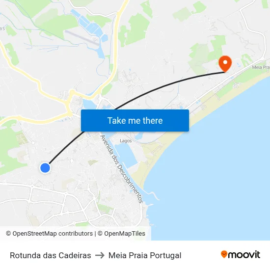 Rotunda das Cadeiras to Meia Praia Portugal map