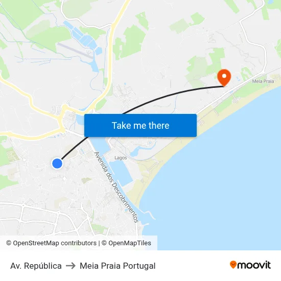 Av. República to Meia Praia Portugal map