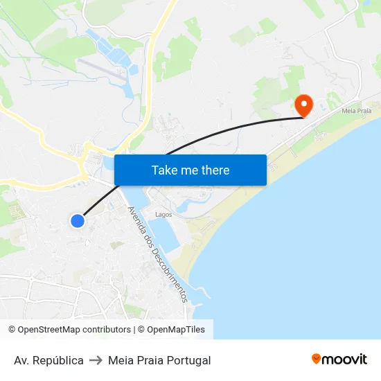 Av. República to Meia Praia Portugal map