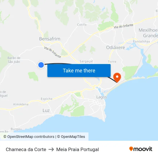 Charneca da Corte to Meia Praia Portugal map