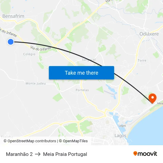 Maranhão 2 to Meia Praia Portugal map