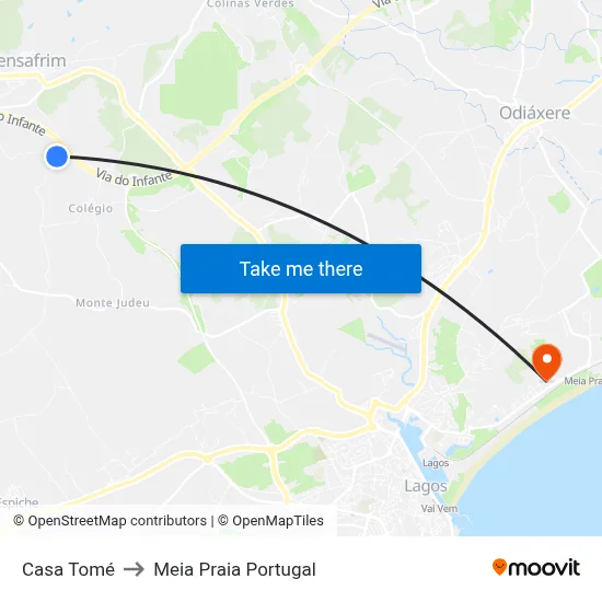 Casa Tomé to Meia Praia Portugal map