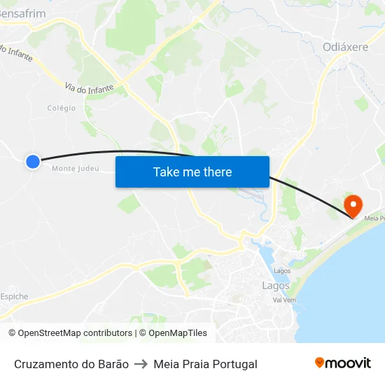 Cruzamento do Barão to Meia Praia Portugal map