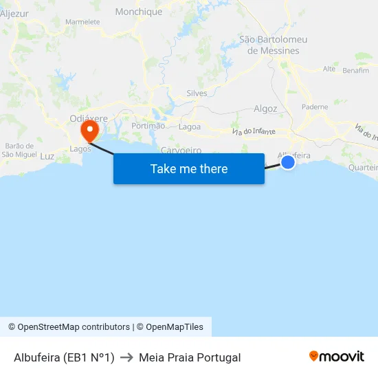 Albufeira (EB1 Nº1) to Meia Praia Portugal map