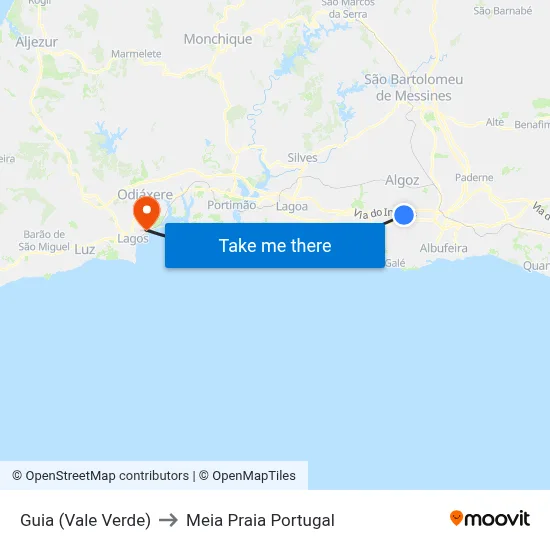 Guia (Vale Verde) to Meia Praia Portugal map