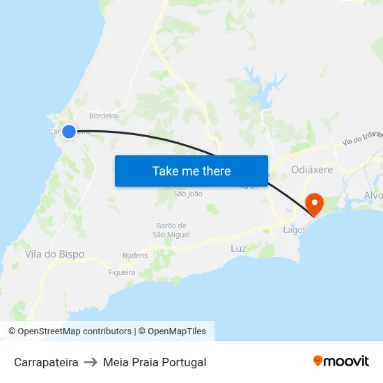 Carrapateira to Meia Praia Portugal map