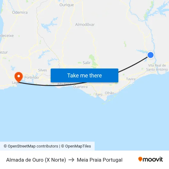 Almada de Ouro (X Norte) to Meia Praia Portugal map