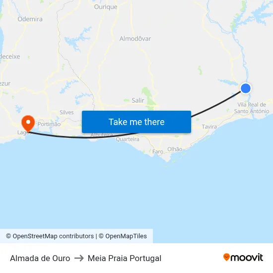 Almada de Ouro to Meia Praia Portugal map