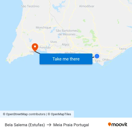Bela Salema (Estufas) to Meia Praia Portugal map