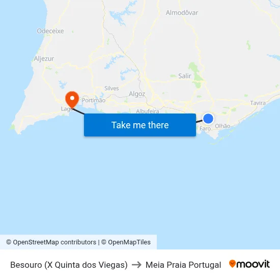 Besouro (X Quinta dos Viegas) to Meia Praia Portugal map