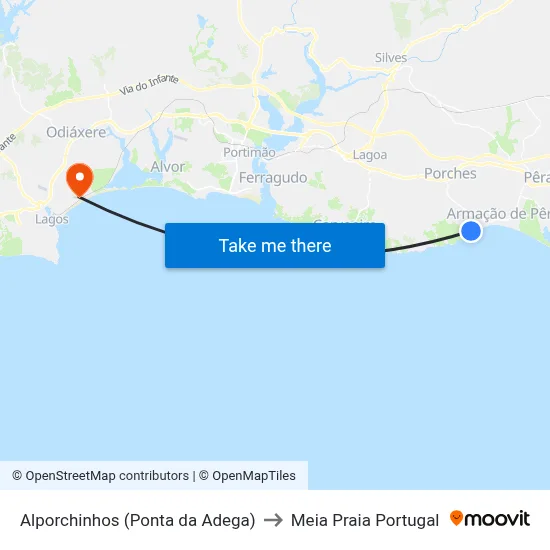 Alporchinhos (Ponta da Adega) to Meia Praia Portugal map
