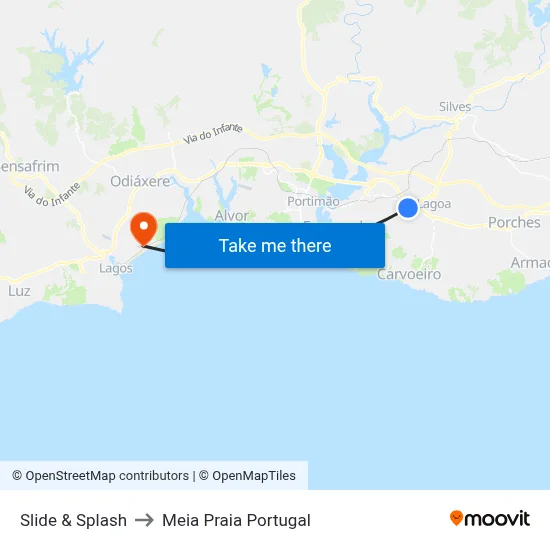 Slide & Splash to Meia Praia Portugal map