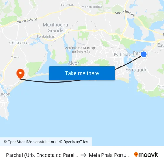 Parchal (Urb. Encosta do Pateiro) to Meia Praia Portugal map