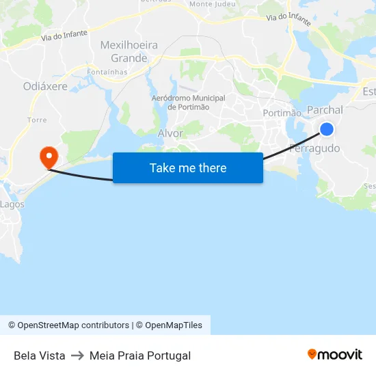 Bela Vista to Meia Praia Portugal map