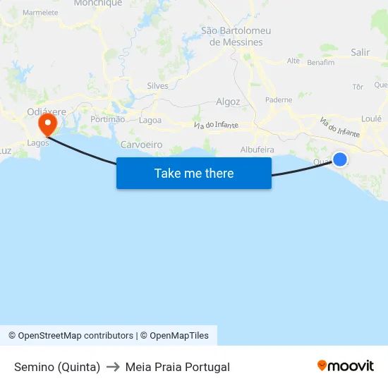 Semino (Quinta) to Meia Praia Portugal map