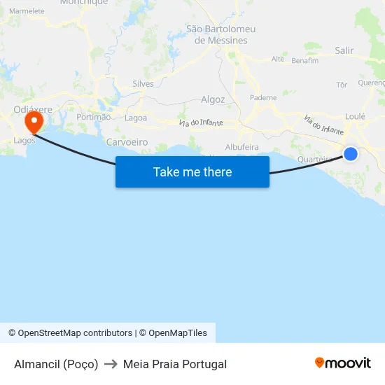 Almancil (Poço) to Meia Praia Portugal map