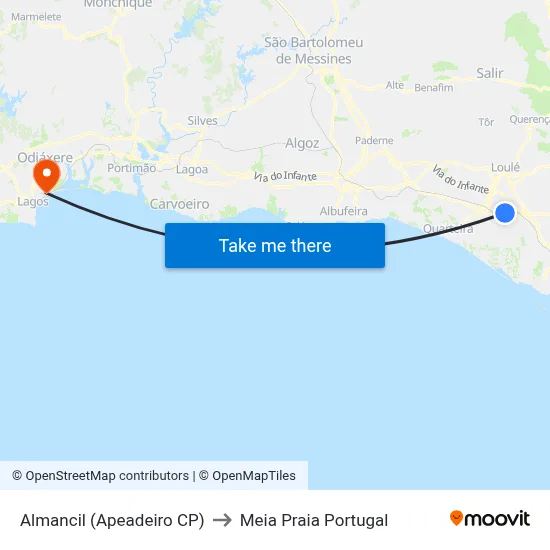 Almancil (Apeadeiro CP) to Meia Praia Portugal map