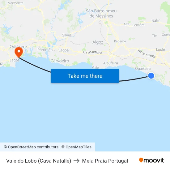 Vale do Lobo (Casa Natalle) to Meia Praia Portugal map