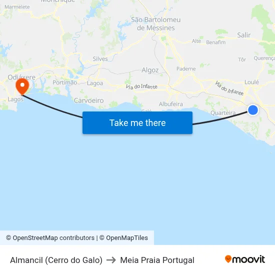 Almancil (Cerro do Galo) to Meia Praia Portugal map