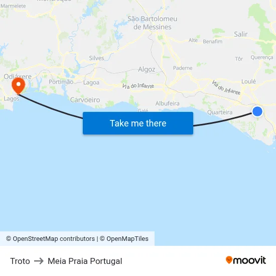 Troto to Meia Praia Portugal map