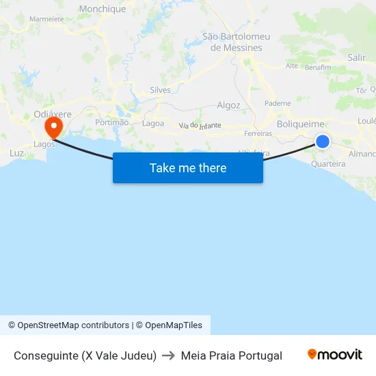 Conseguinte (X Vale Judeu) to Meia Praia Portugal map