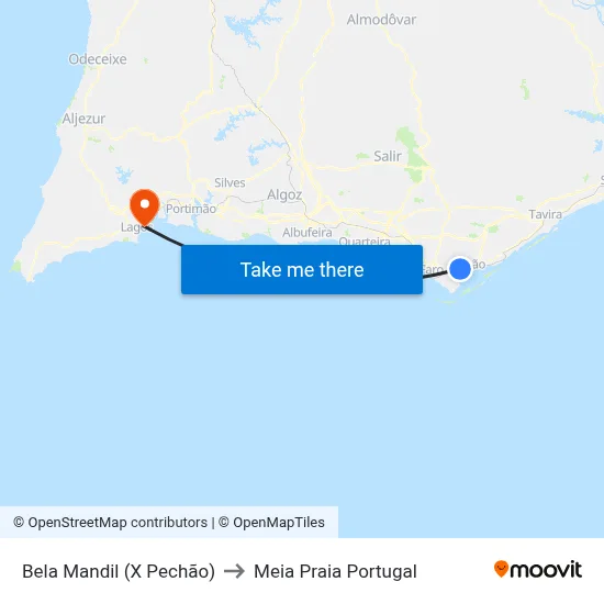 Bela Mandil (X Pechão) to Meia Praia Portugal map