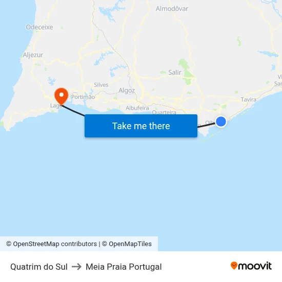 Quatrim do Sul to Meia Praia Portugal map