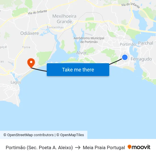 Portimão (Sec. Poeta A. Aleixo) to Meia Praia Portugal map