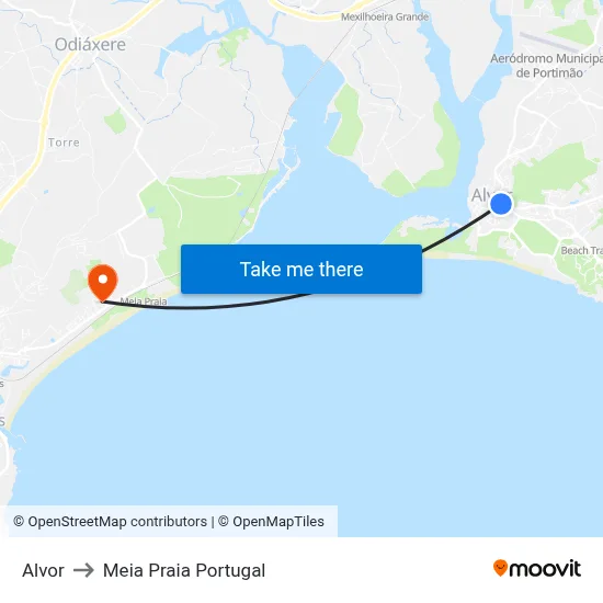 Alvor to Meia Praia Portugal map