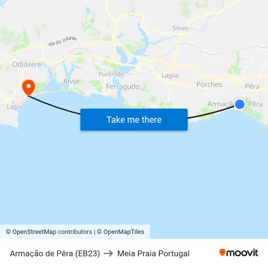 Armação de Pêra (EB23) to Meia Praia Portugal map