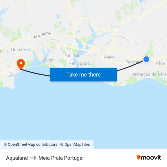 Aqualand to Meia Praia Portugal map