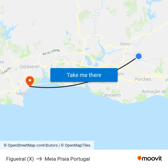 Figueiral (X) to Meia Praia Portugal map