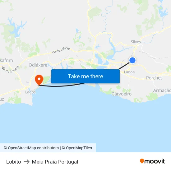 Lobito to Meia Praia Portugal map