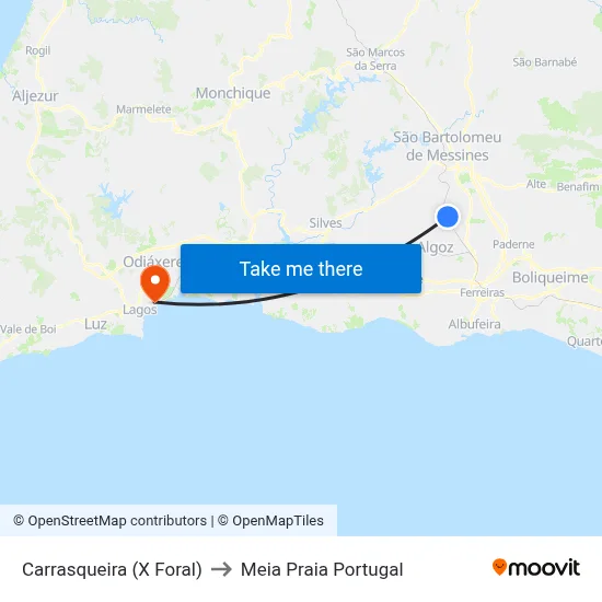 Carrasqueira (X Foral) to Meia Praia Portugal map