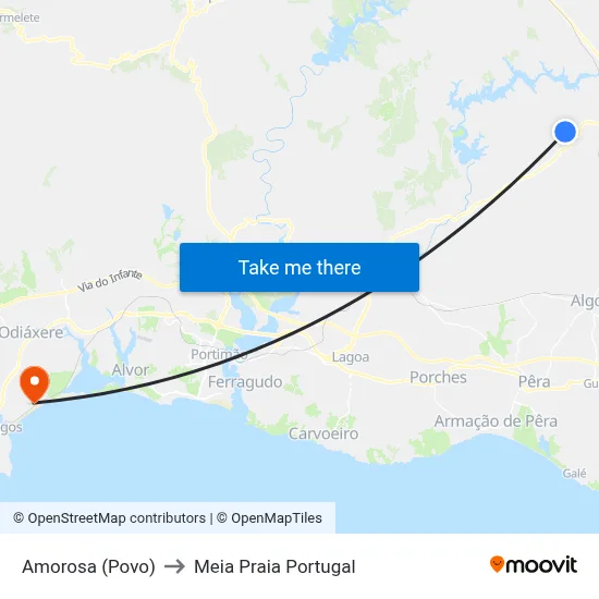 Amorosa (Povo) to Meia Praia Portugal map