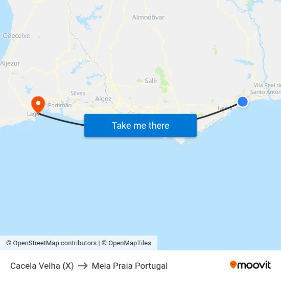 Cacela Velha (X) to Meia Praia Portugal map