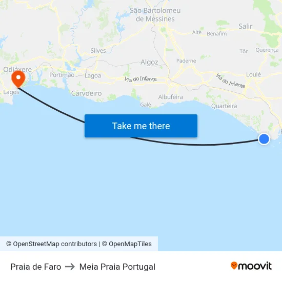 Praia de Faro to Meia Praia Portugal map