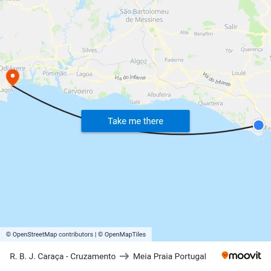 R. B. J. Caraça - Cruzamento to Meia Praia Portugal map