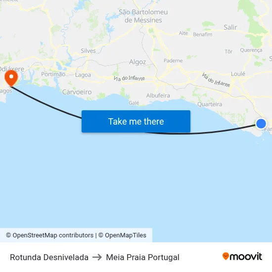 Rotunda Desnivelada to Meia Praia Portugal map
