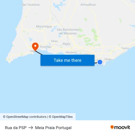 Rua da PSP to Meia Praia Portugal map