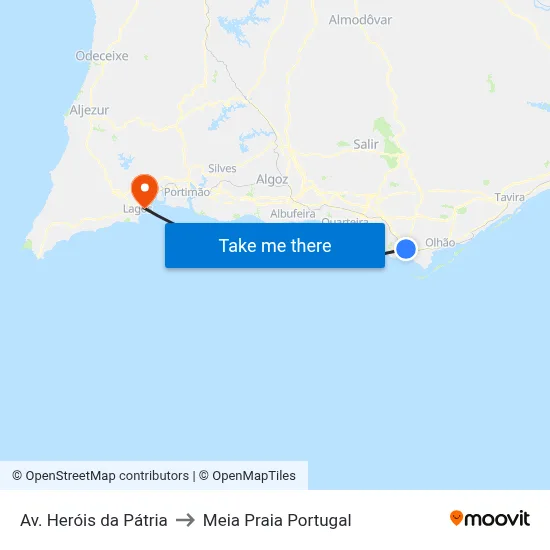 Av. Heróis da Pátria to Meia Praia Portugal map