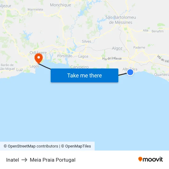 Inatel to Meia Praia Portugal map