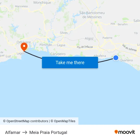 Alfamar to Meia Praia Portugal map