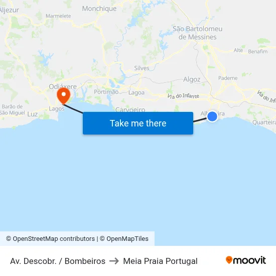 Av. Descobr. / Bombeiros to Meia Praia Portugal map