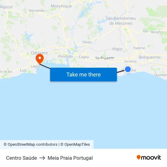 Centro Saúde to Meia Praia Portugal map