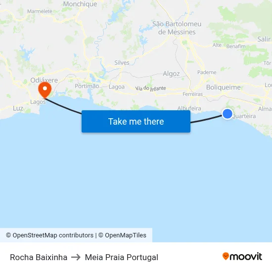 Rocha Baixinha to Meia Praia Portugal map