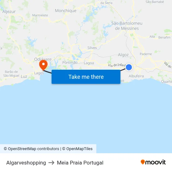 Algarveshopping to Meia Praia Portugal map