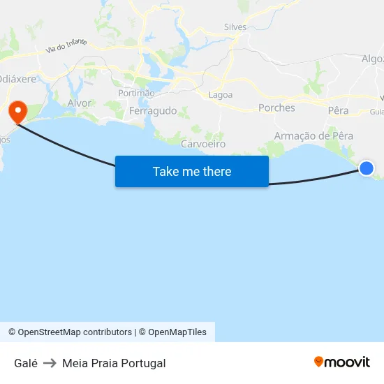 Galé to Meia Praia Portugal map