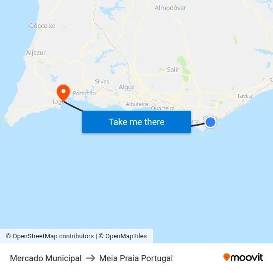 Mercado Municipal to Meia Praia Portugal map