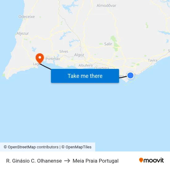 R. Ginásio C. Olhanense to Meia Praia Portugal map